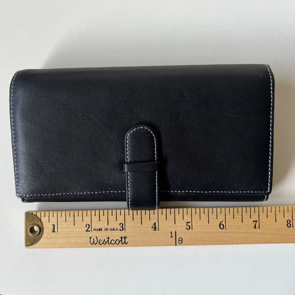 Black Genuine Leather Wallet Organizer Clutch Checkbook Holder - Picture 8 of 10